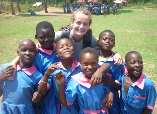 Sarah with school children1